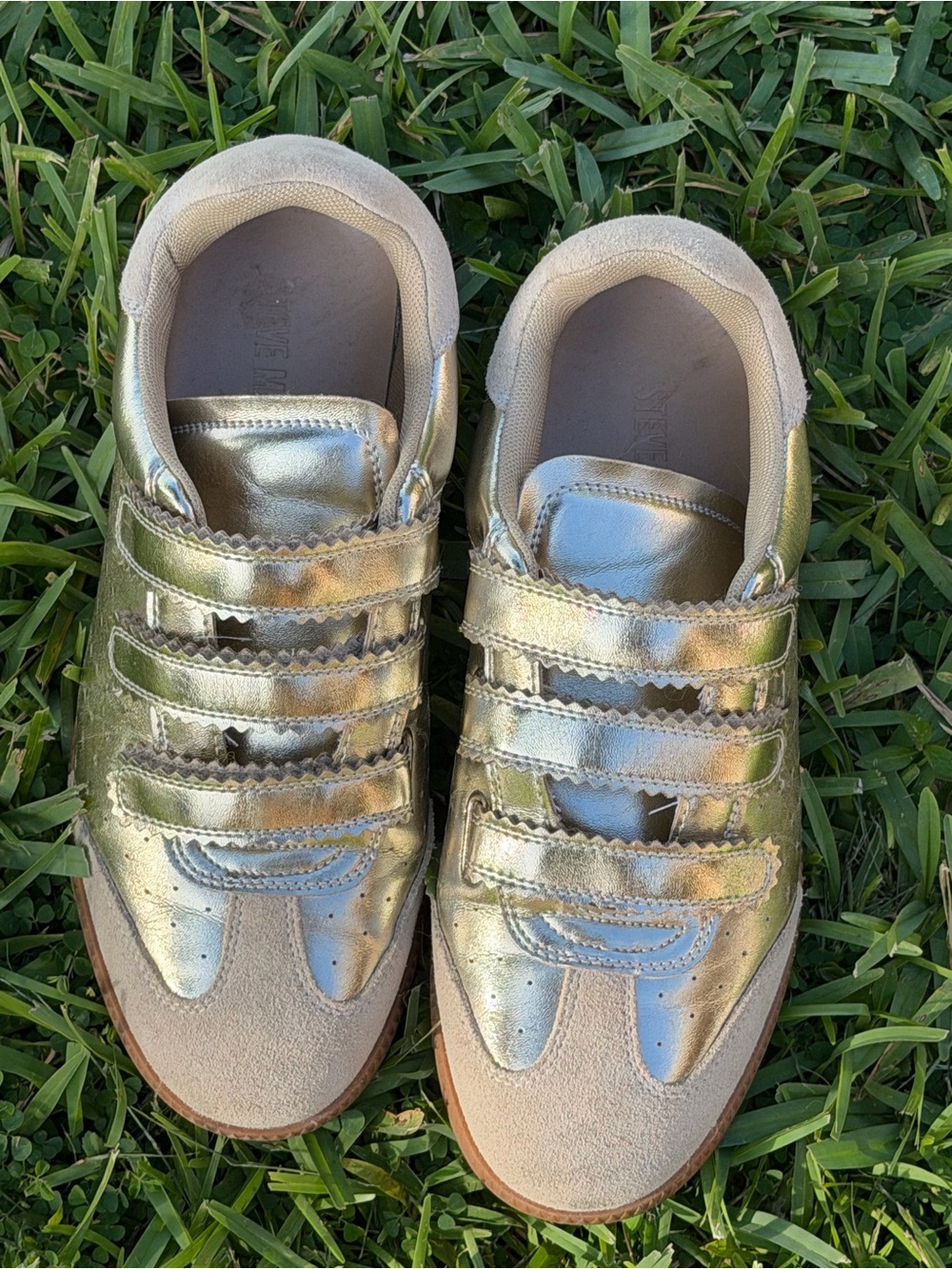 Steve Madden Girls' Metallic Gold Velcro Sneakers